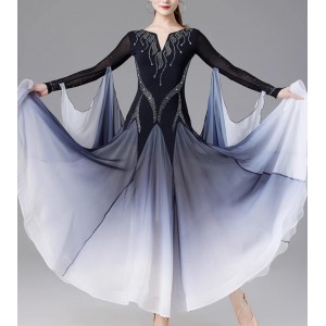 Women black purple gradient competition ballroom dance dresses waltz tango foxtrot smooth flowy dance long swing skirts for female